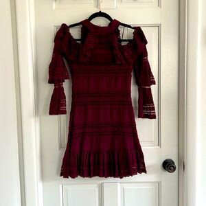 PARKER Dress Womens Size XS Mauve Wine Cold Shoulder Ruffle NEW $365